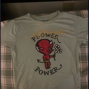Vintage Y2K Ed Hardy Graphic Tee - Light Green
